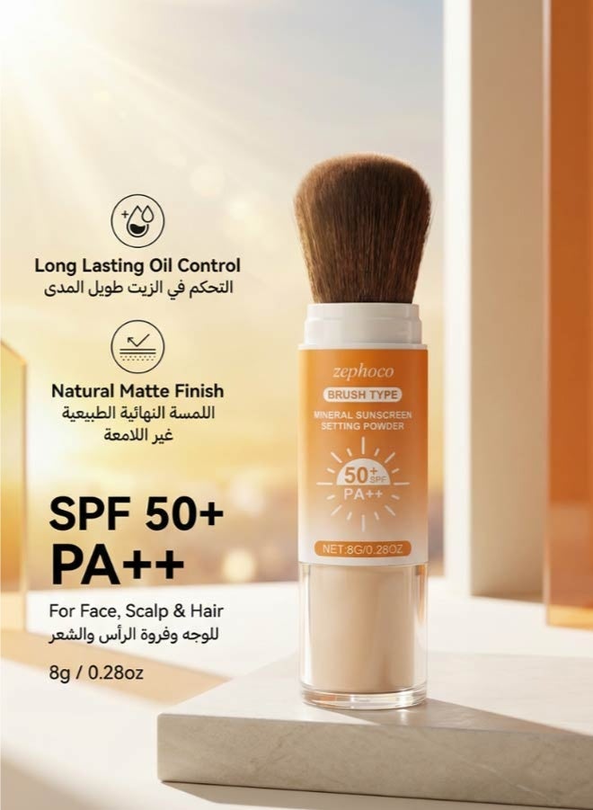 zephoco Mineral Sunscreen Setting Powder,Long Lasting Oil Control,Natural Matte Finish,Ranslucent, Even Skin Tone, Non Sticky, For Face Scalp & Hair - Image 1